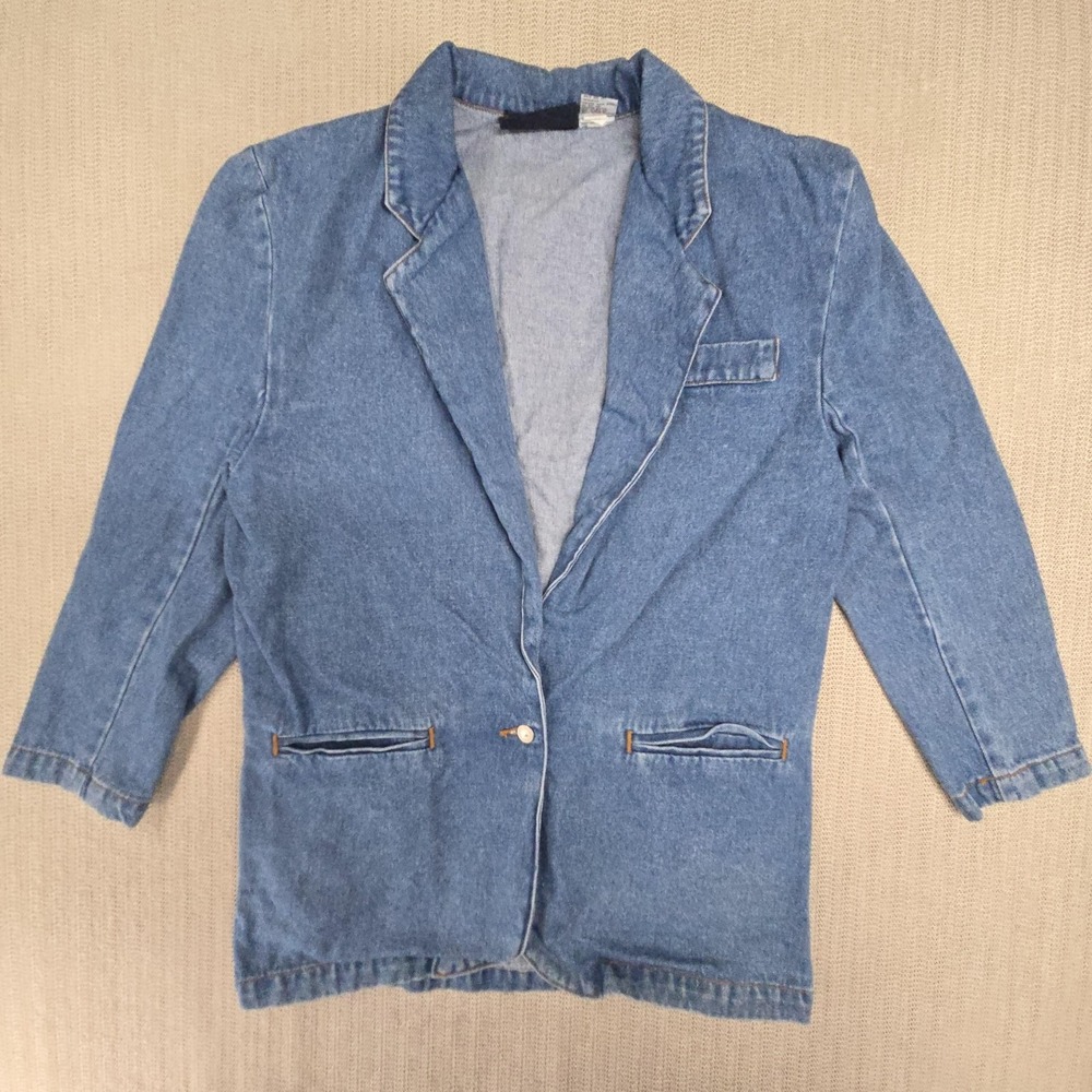 Vintage‎ Jeanier Jeans By Jordache Blazer Womens Medium Blue Denim Single Button